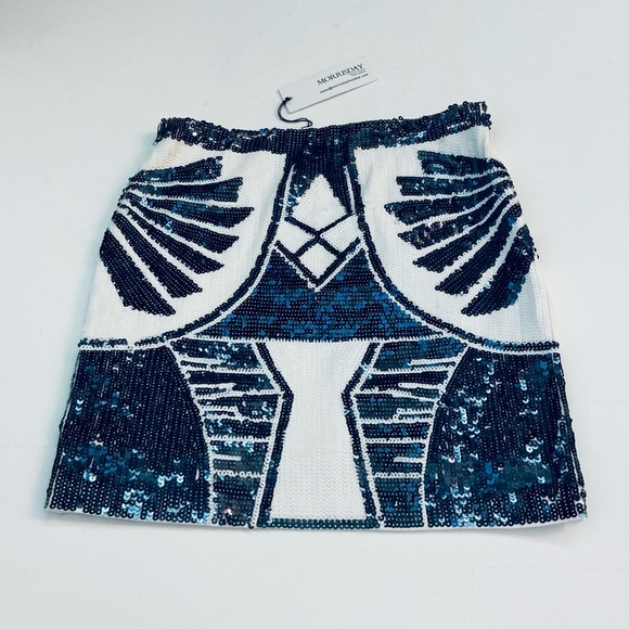 MORRISDAY the LABEL, Sequin Embellished Blue and White Skirt, Size 6, NWT - Picture 2 of 8